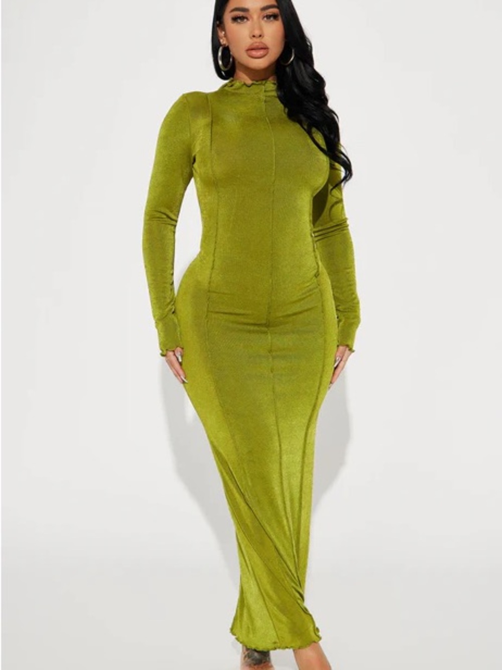 Olive Green Long Sleeve Bodycon Maxi Dress